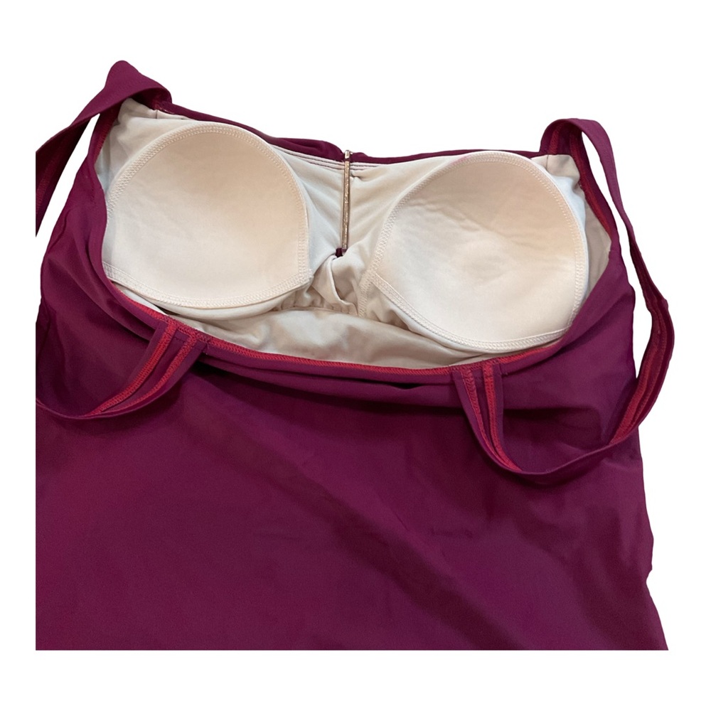 Merona Magenta Tankini Swim Top Large Underwire Ruched Tummy Control Beach - Picture 5 of 9